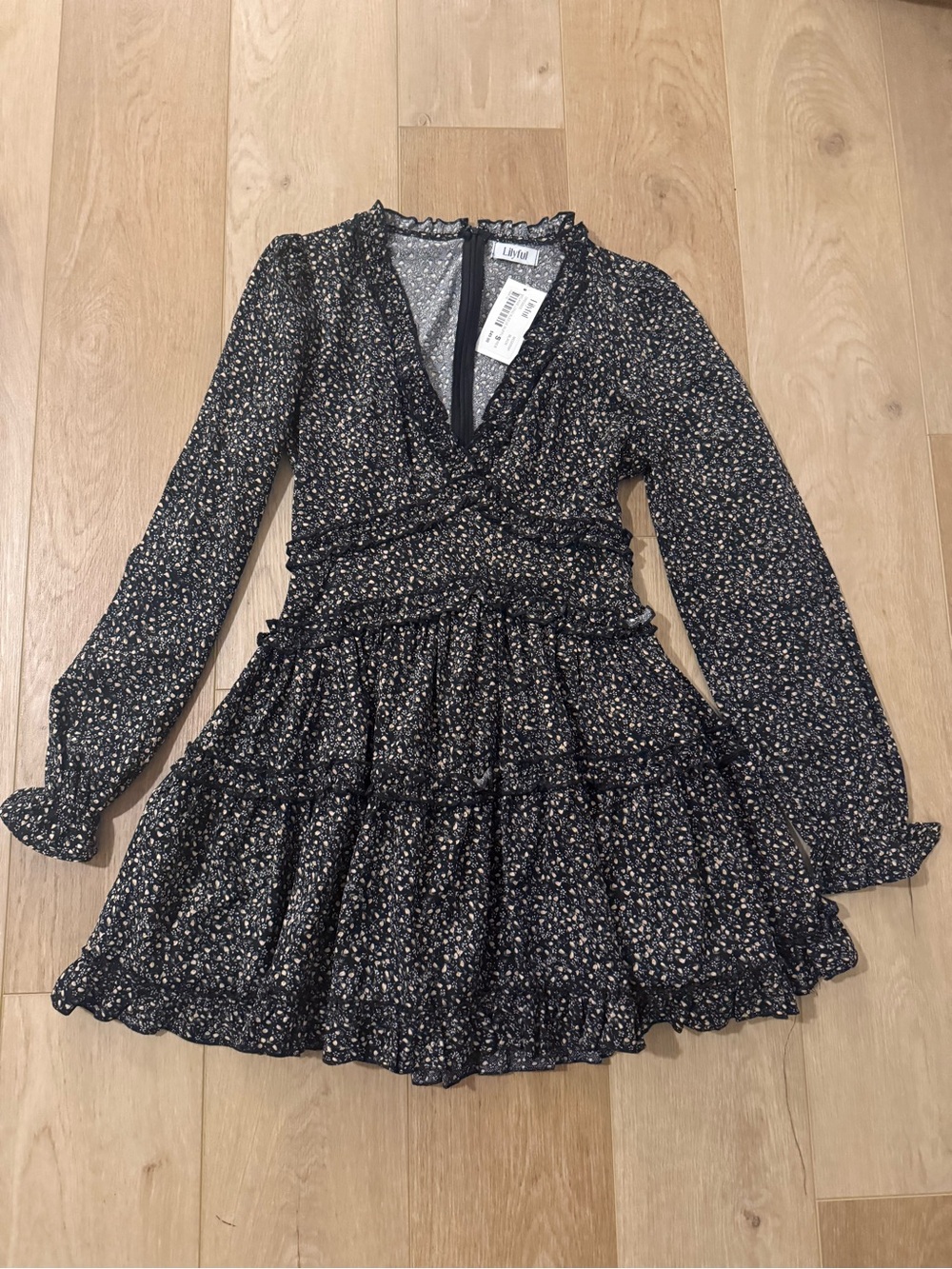Lulus Black Floral Wrap-Style Long Sleeve Mini Dress